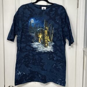 Blue Rock Tee Shirt Tie Dye Nature Woods Wolf Made In USA size Medium